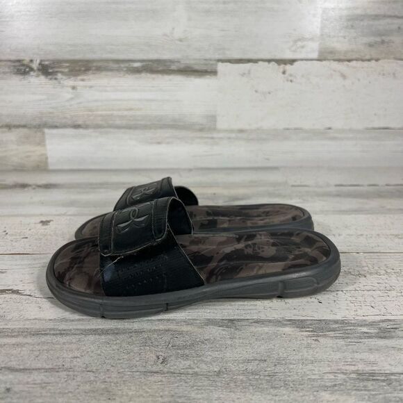 Under Armour Boys Slides Sandals 4D Foam Logo Strap Black Size 1Y - Picture 2 of 7